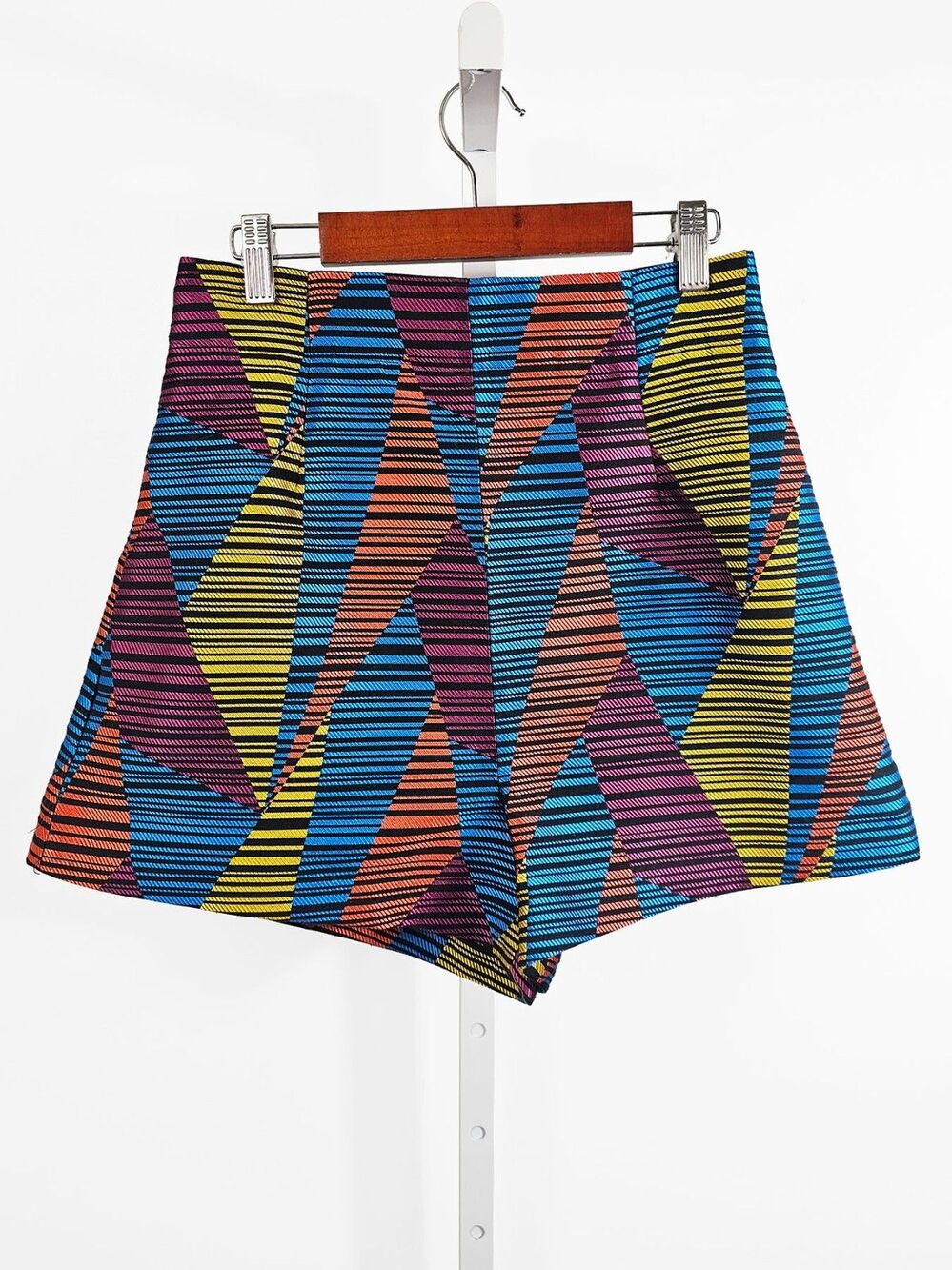 BCBGMAXAZRIA High Wasted Geometric Jacquard Jewel Tones Size 0 Shorts